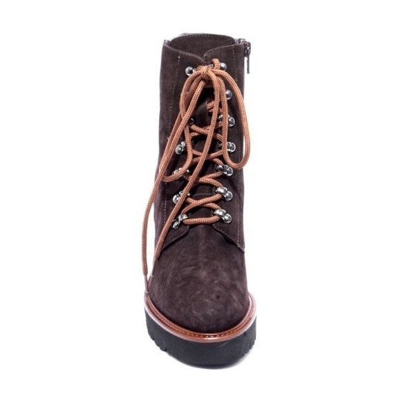 Italian Brown Suede Lace-Up Zip-Up Ankle Heel Boots - Picture 7 of 8